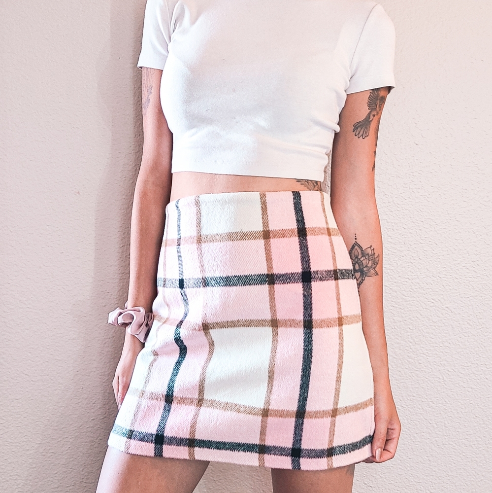 Pink Plaid Skirt